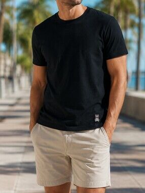 Psycho Bunny Black 100% Cotton Crew Neck T-Shirt Men's Short Sleeve Bunny Logo